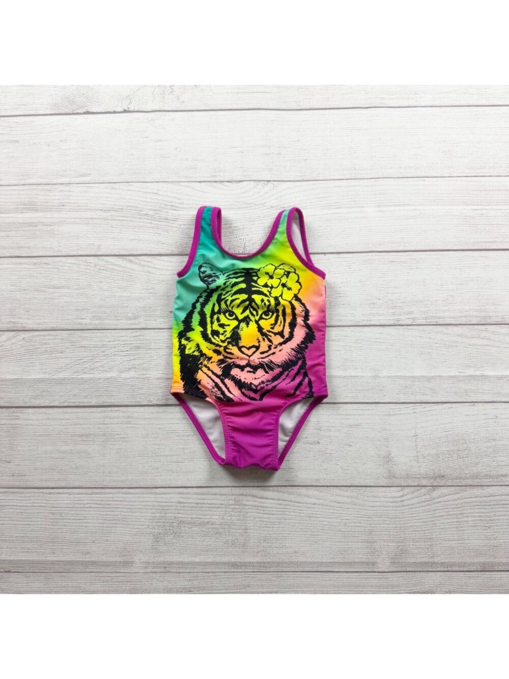 Circo Tiger Print Baby Girls Swimsuit Rainbow Pink Animal Scoop Back 12-18 Month